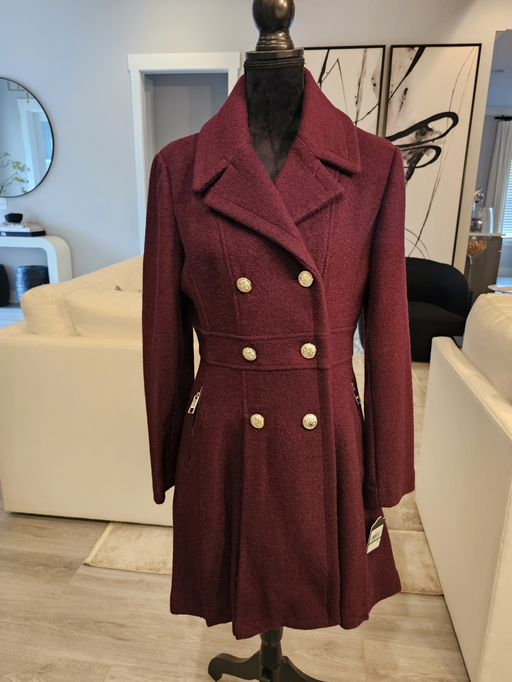 Guess Women's Double-Breasted Pea Coat in Deep Wine